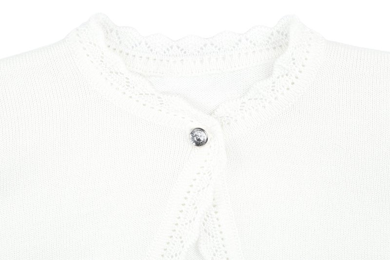 Lilax Baby Girls' Knit Long Sleeve Button Closure Bolero Cardigan Shrug 6-9 Months Cream - Image 4
